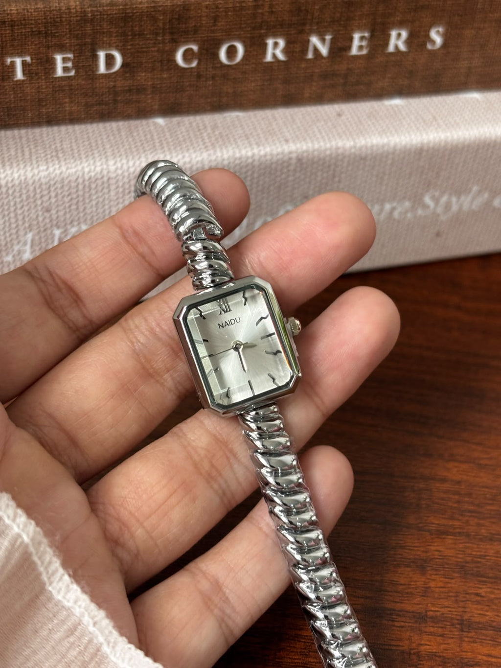 Silver Twisted Cable Rectangular Watch
