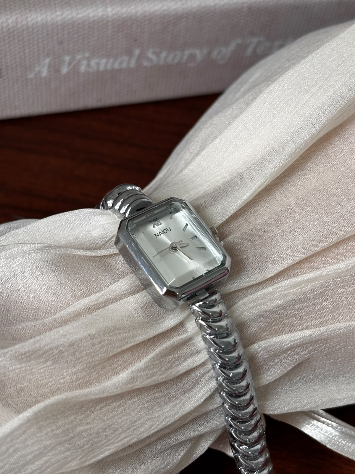 Silver Twisted Cable Rectangular Watch
