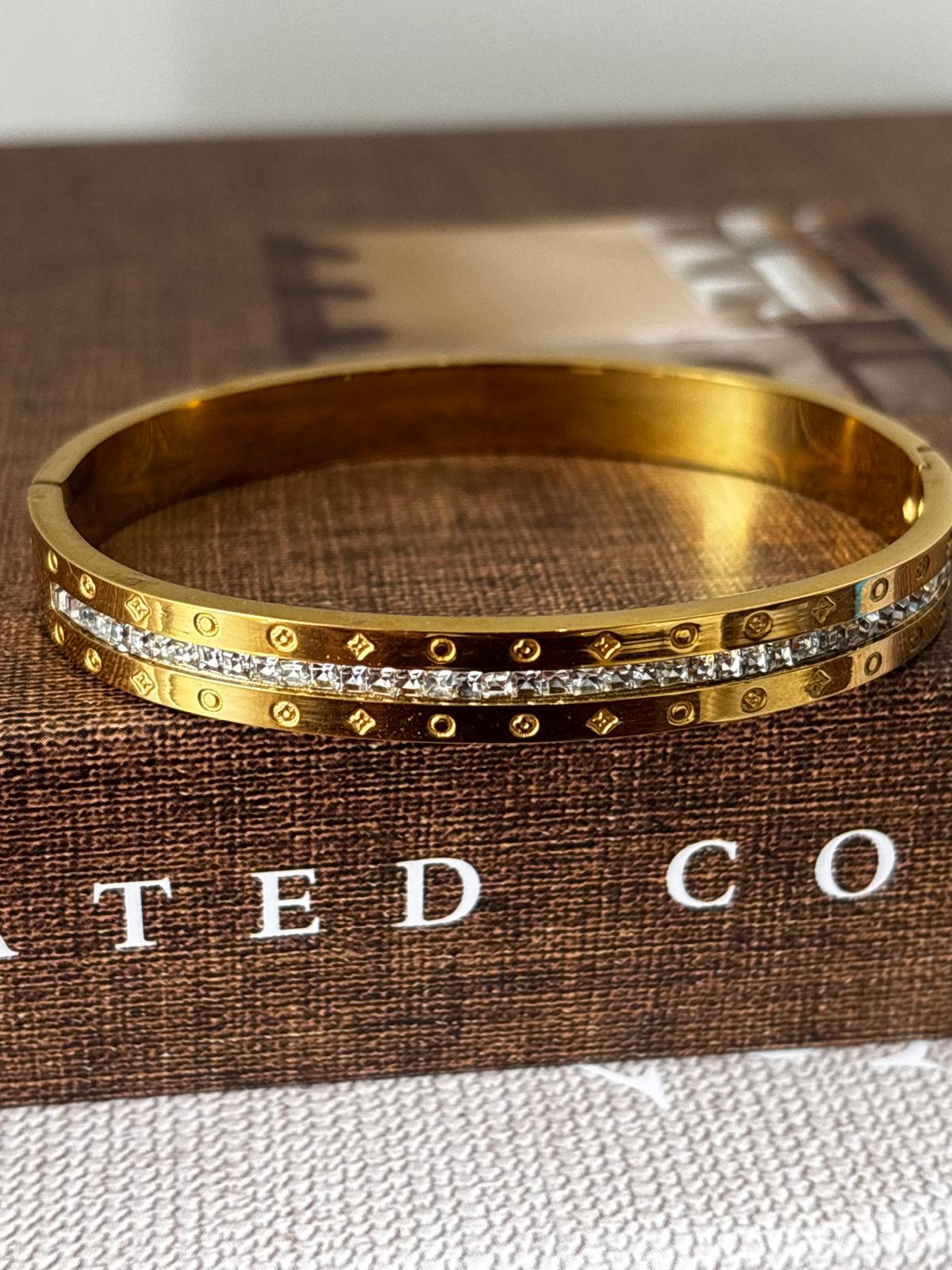 Gold Crystal Monogram Bangle