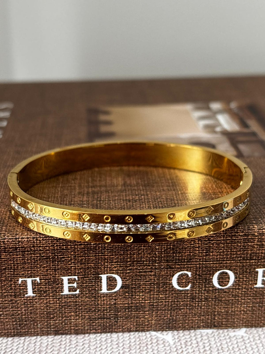 Gold Crystal Monogram Bangle