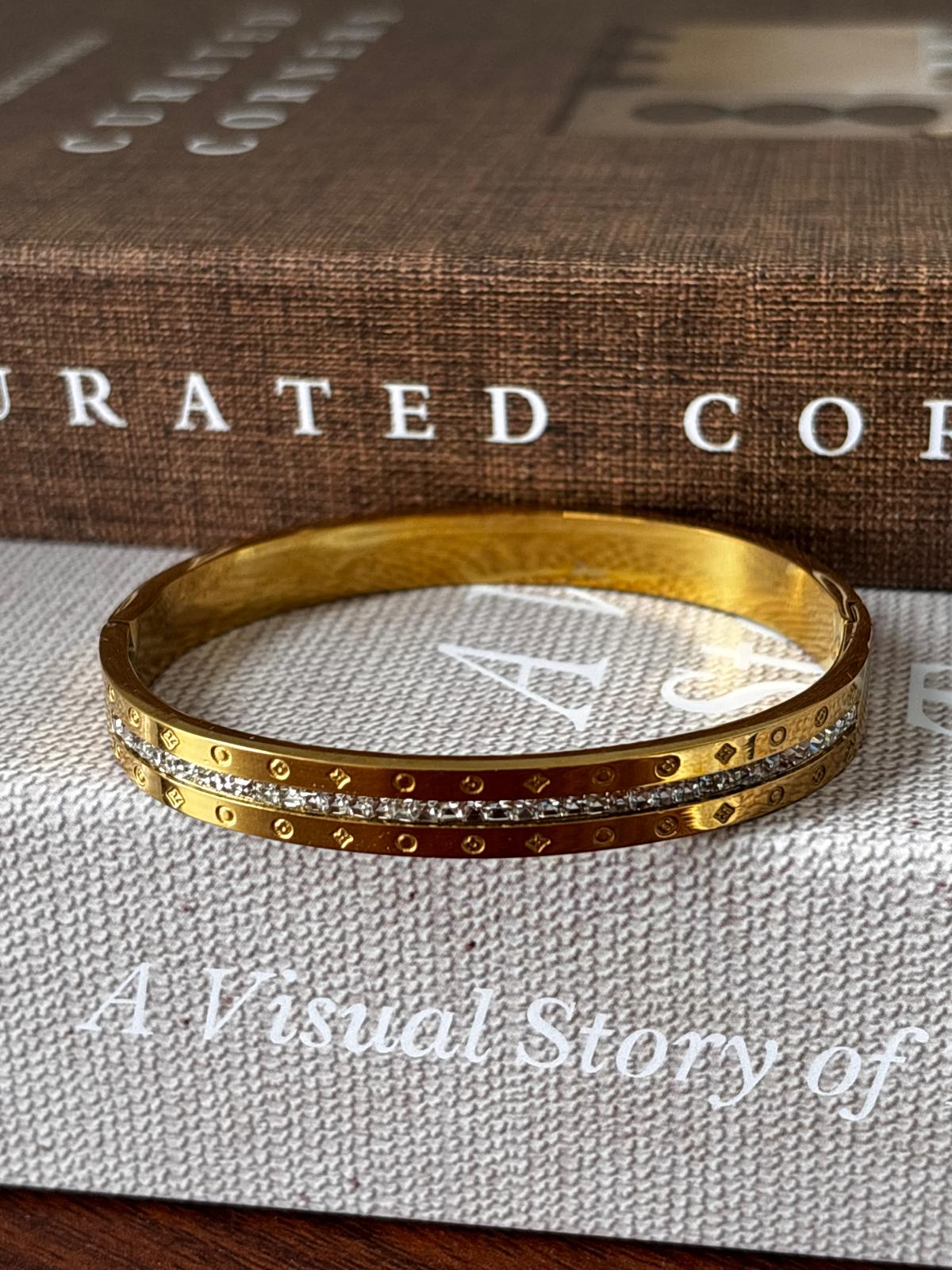 Gold Crystal Monogram Bangle