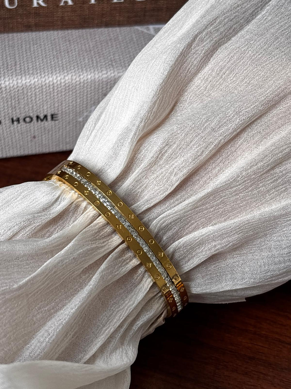 Gold Crystal Monogram Bangle